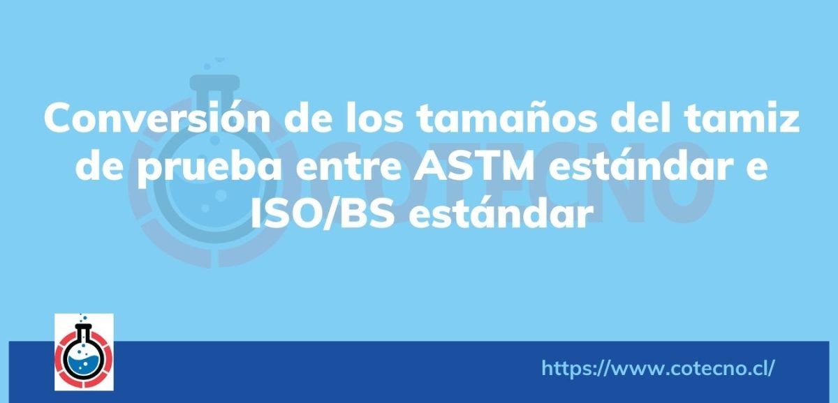 Conversión de los tamaños del tamiz de prueba entre ASTM estándar e ISO/BS estándar