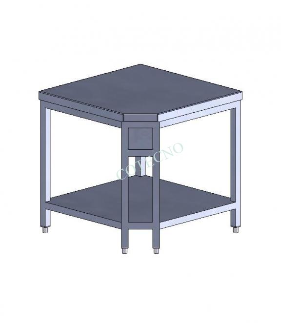 Mesa de trabajo de esquina de acero inoxidable con estante de almacenamiento - WP