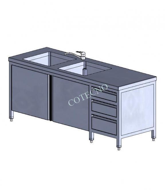 Fregadero de acero inoxidable de 2000 mm de ancho - WP