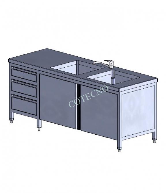 Fregadero de acero inoxidable de 2000 mm de ancho - WP