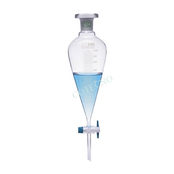 Embudo de separacion, llave de paso de PTFE y tapon de PE / vidrio, forma conica / squib - WP