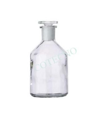 Botella de reactivo, vidrio transparente, boca estrecha con vidrio esmerilado o tapon de plastico - WP