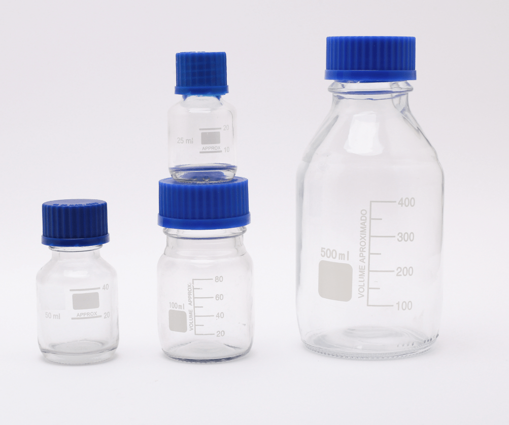 Botella tapa azul con rosca belltronic de 1000 ml de vidrio borosilicato 3.3, BellBotAzul-1000ml - WP