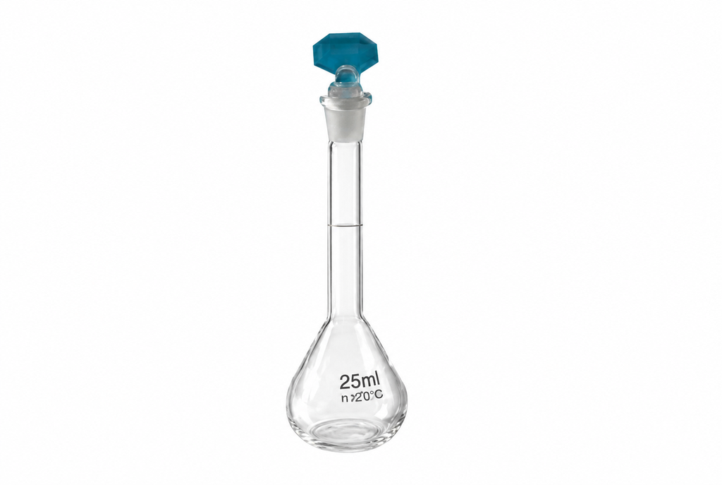 Matraz aforado o volumetrico 25 ml, CLASE A, vidrio borosilicato 3.3