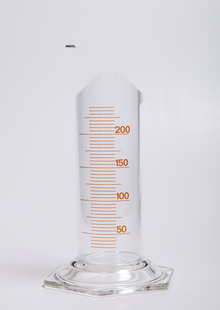 Probeta de vidrio de 250 ml con base hexagonal de vidrio. CH
