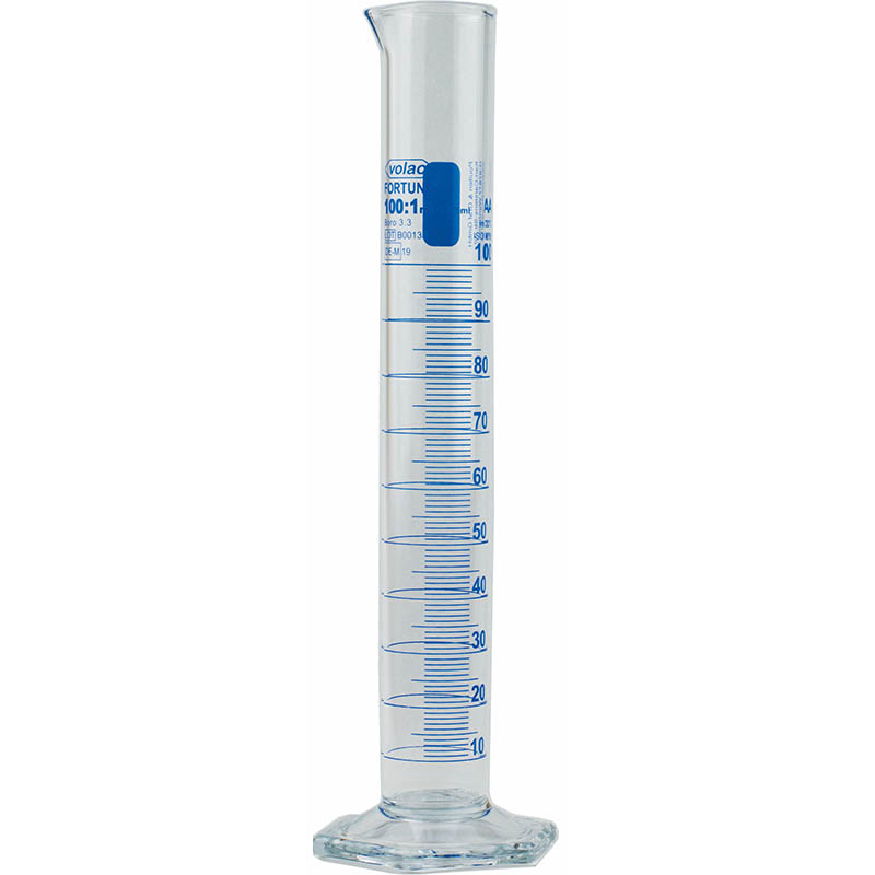 Probeta de vidrio de 10 ml con base hexagonal de vidrio. CH