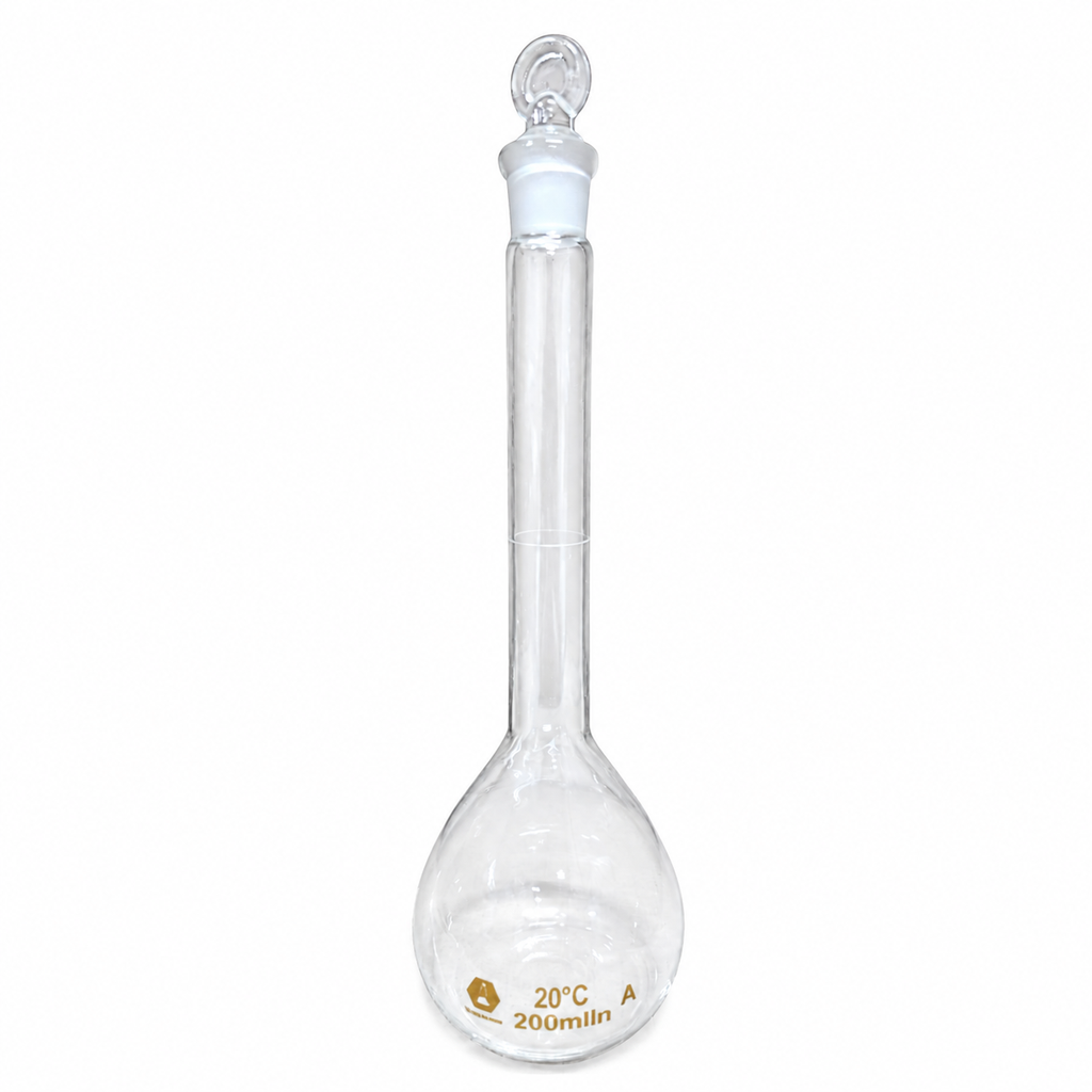 Matraz Volumetrico, 200ML, Vidrio Boro 3.3, Clase A