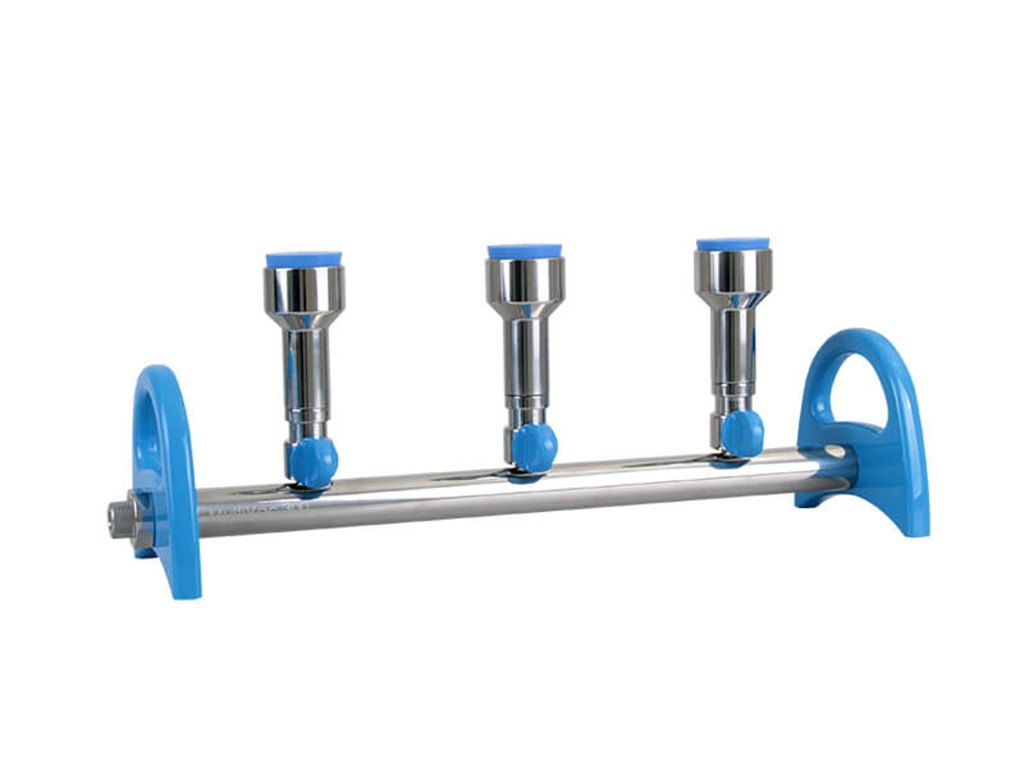 MultiVac 300-MS, Manifold de acero inox de 3 lugares con adaptador para embudo con tapon No 8 .