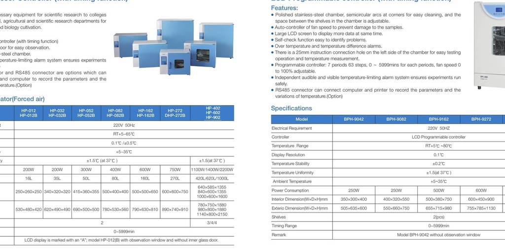 Estufa/horno de cultivo/inucubador - 80L - - 65°C - 2 estantes, uniformidad temp +-1.5°C