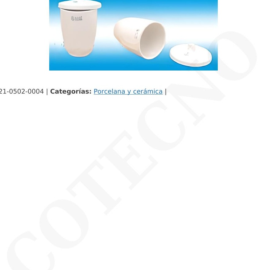 Crisol de porcelana de pared alta con tapa, esmaltado 30ml, ø borde 40mm, ø interior 25mm, altura 46mm.