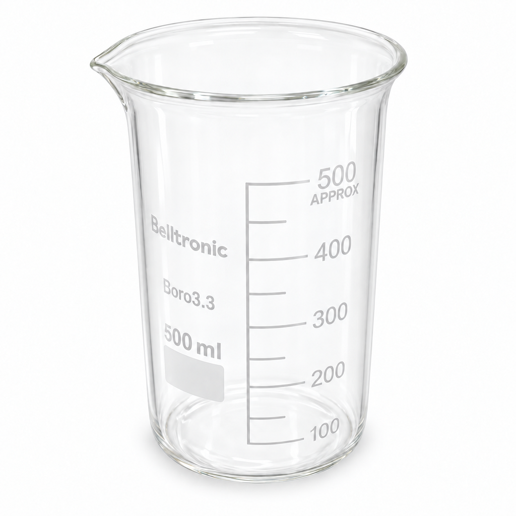 Vaso de precipitados, forma alta con graduacion y boquilla 500ml, vidrio Boro3.3
