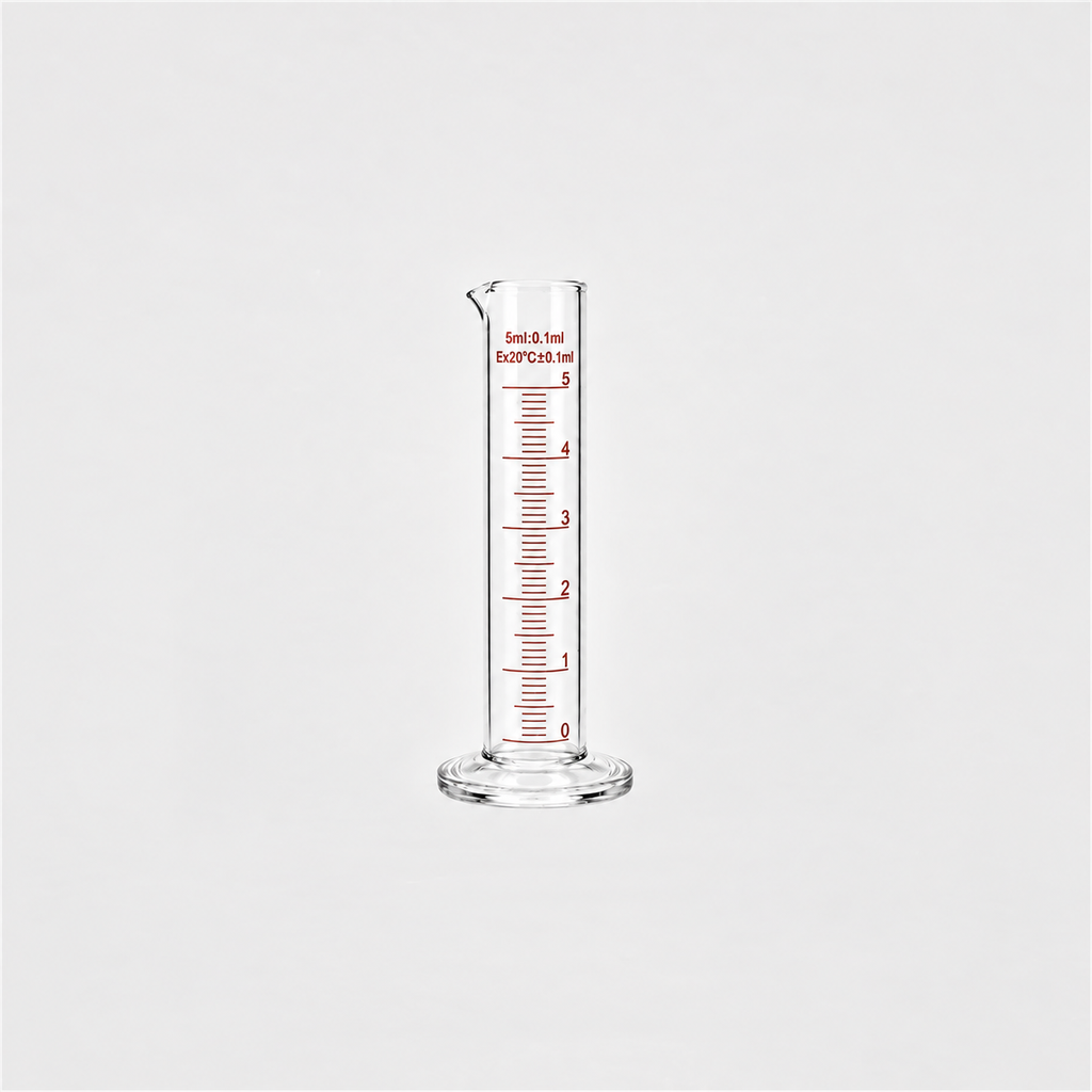 Probeta de vidrio de 5 ml con base redonda de vidrio. CH