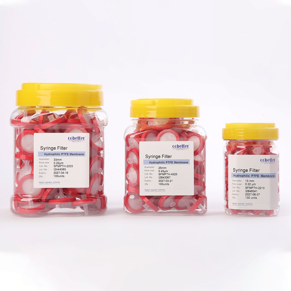 Filtro jeringa de PTFE hidrofilico de 25mm de Ø de 0,45 micrones absolutos