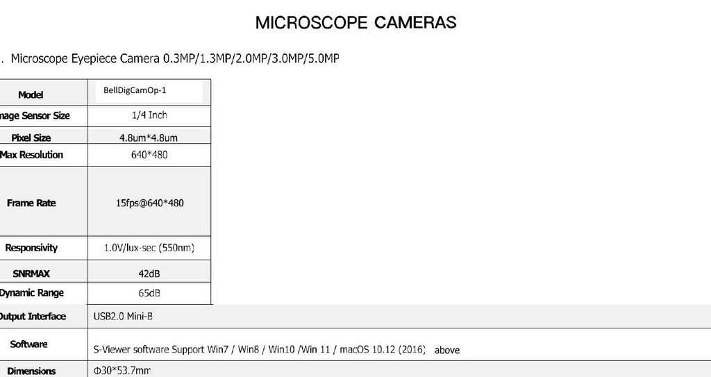 Camara digital para microscopio 0.3MP, BellDigCamOp-1