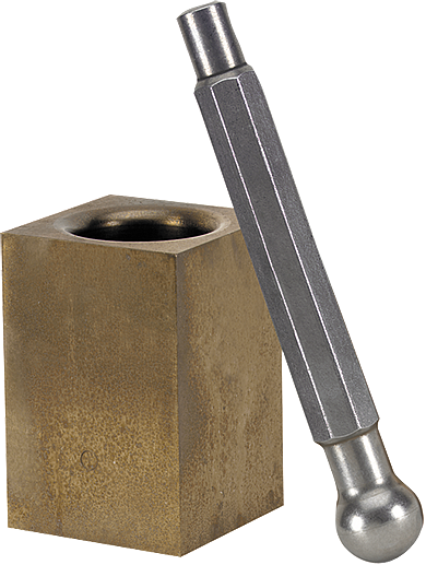 Mortero y mano de mortero, acero endurecido