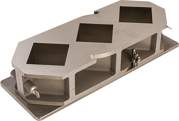 Molde cúbico de cemento, 2 pulgadas, configuración diagonal, acero inoxidable