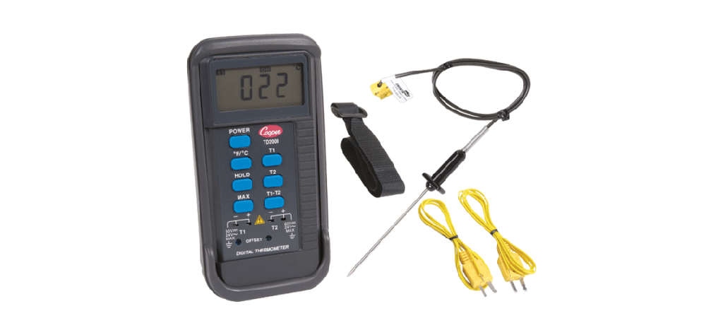 Termómetro digital, -58 a 2000°F/-50 a 1093°CW/una sonda de acero inoxidable de 3-1/2'' y termopares de dos cables