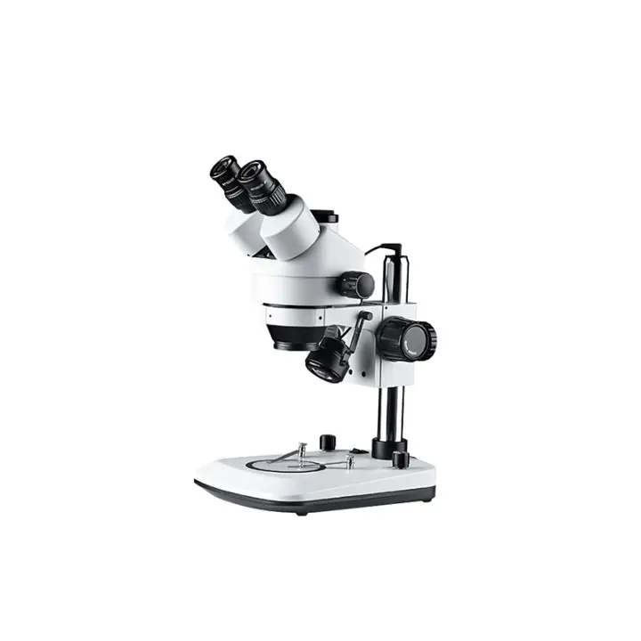 Microscopio estereoscópico con zoom, trinocular inclinado 45°, distancia interpupilar 48-75, AC100~240V 50/60Hz