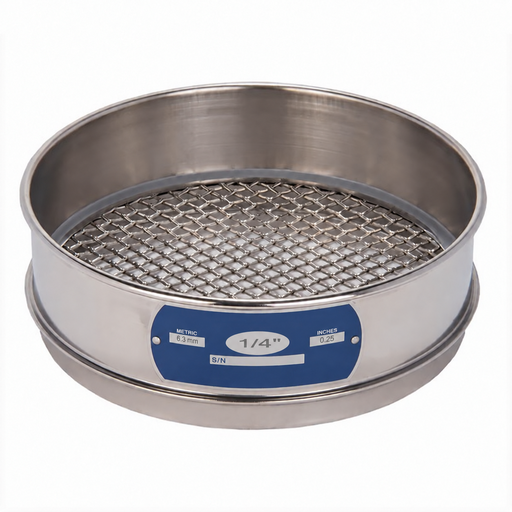 [Cotest-Tamiz8cert-1/4'] Tamiz - 8" - 1/4" - fabricado en conformidad a norma ASTM E-11, incluye certificado de un tamiz representativo del lote