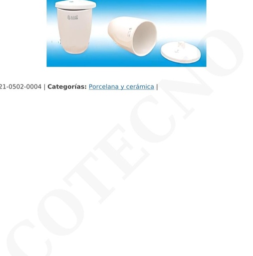 [CrisolAlta30ml] Crisol de porcelana de pared alta con tapa, esmaltado 30ml, ø borde 40mm, ø interior 25mm, altura 46mm.