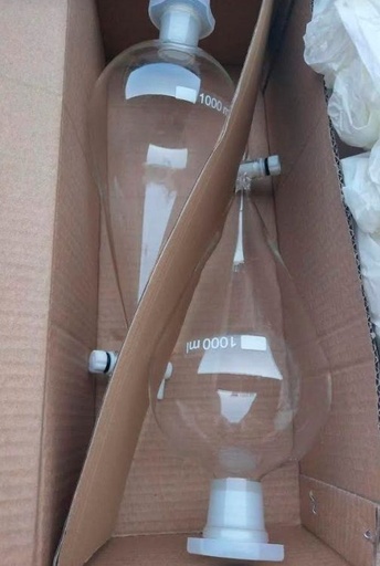 [B-01-47-0102-0203] Embudo de separacion, llave de paso de PTFE y tapon de vidrio, forma conica / cuadrada 500ML, Bell-VidEmbSepPTFE-500