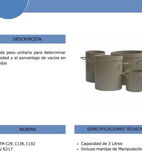 [B-01-70-0008] Medidas Volumetricas de 3 litros ASTM C29