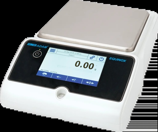 Balanza de precision Adam Equinox con variantes por peso/capacidad, dimension y tipo de calibracion.