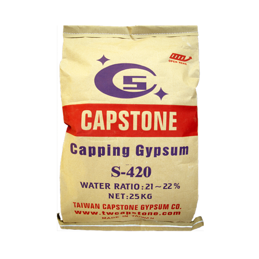 [capstone-S-420] Yeso de refrentado, resistencia 420 kgf/cm² (6000 psi), fraguado 30 min, relación agua/yeso 21–22%, saco 25 kg.