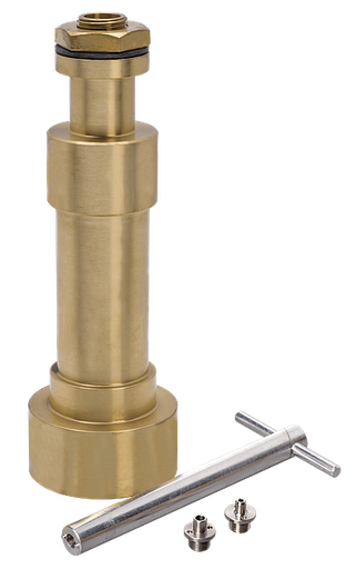 [H-2184] Tubo viscosímetro Saybolt de latón con orificio universal y de acero inoxidable para furol, incluye llave