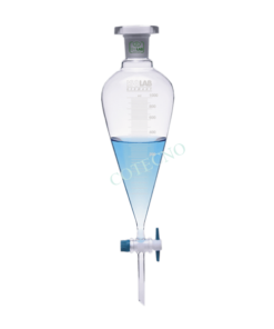 Embudo de separación, llave de paso de PTFE y tapón de PE / vidrio, forma cónica / squib