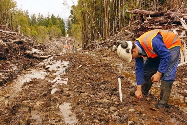 18708556 los hombres colocan geofonos en el terreno para un estudio reflexivo sismico en la costa oeste de nu